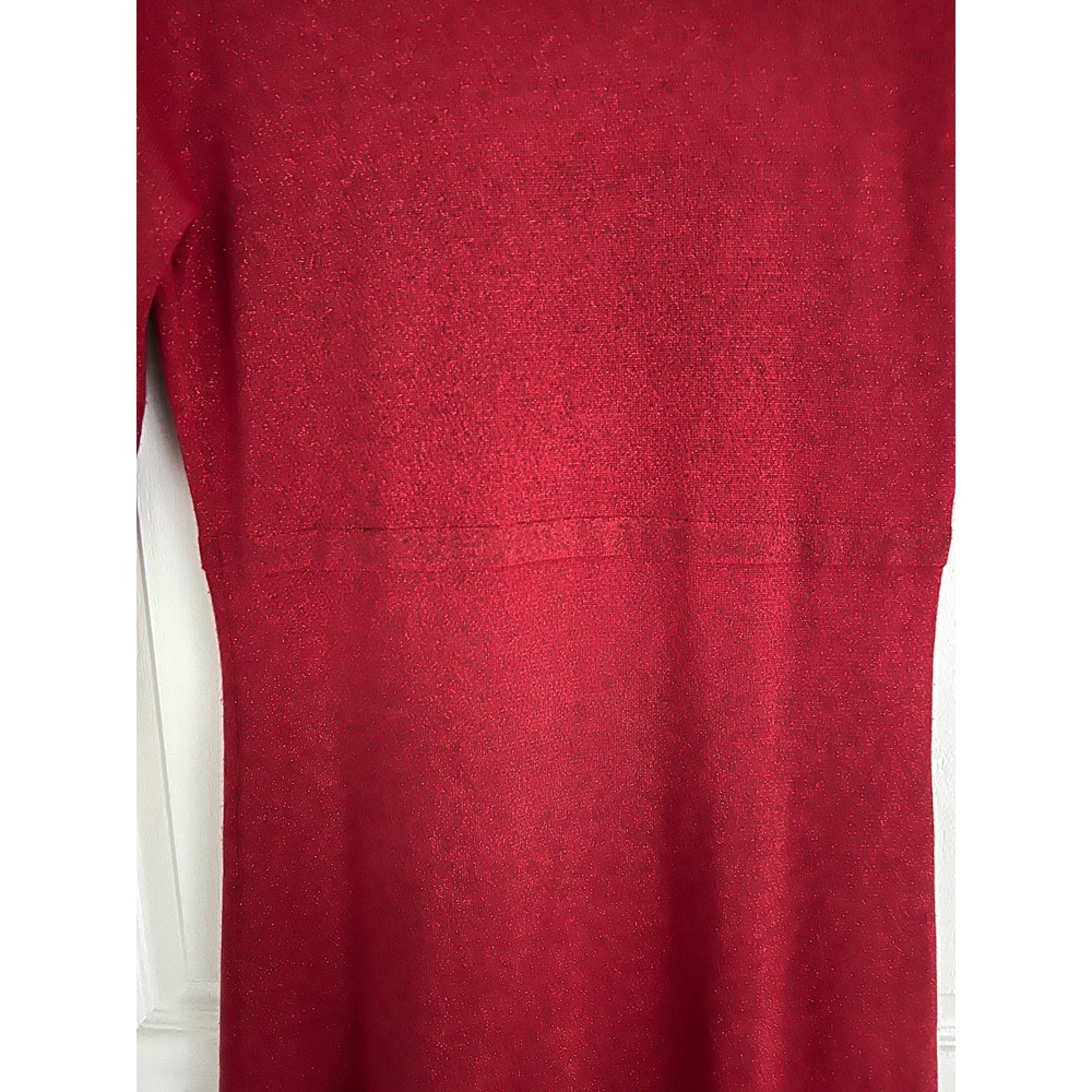 Nanette Lepore Sweater Dress Womens Red Metallic Tiered Ruffle Knit Large Holdy - Picture 7 of 10